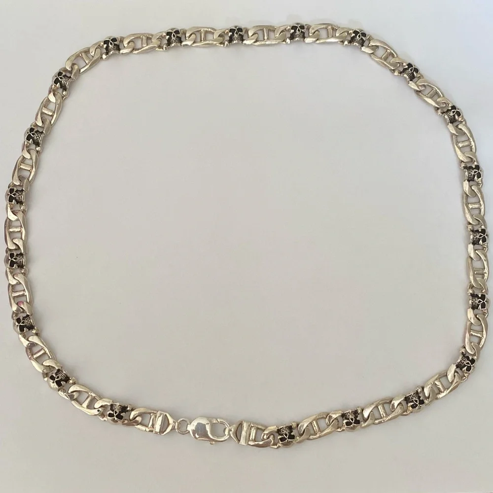 Unisex 925 Silver skull necklace 9mm link chain 24 inches